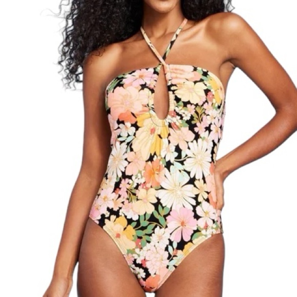 SHADE & SHORE floral one piece medium seat coverage swimsuit sz 12/14 Large NWT